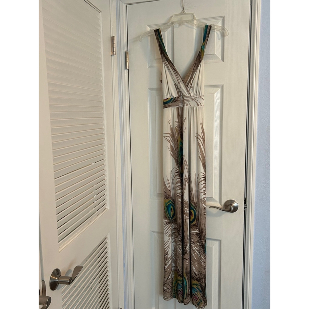 🔵Pretty Young Thing Maxi Dress, M, Off-White/Brown, multicolored Peacock